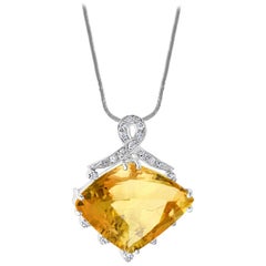 21 Carat Lemon Topaz and Diamond Pendant Necklace Enhancer, 18 Karat White Gold