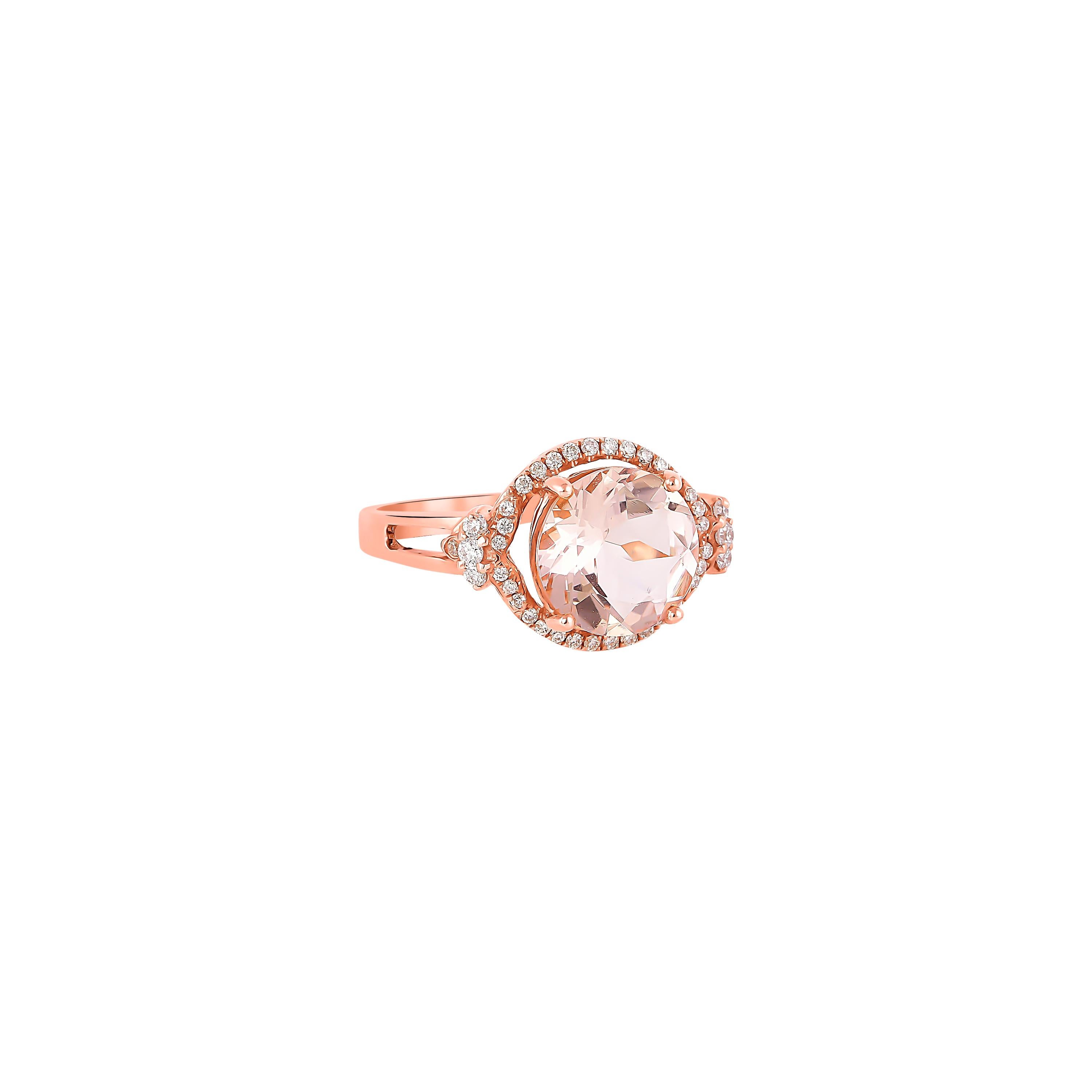 This collection features an array of magnificent morganites! Accented with diamonds these rings are made in rose gold and present a classic yet elegant look. 

Classic morganite ring in 18K rose gold with diamonds. 

Morganite: 2.11 carat round