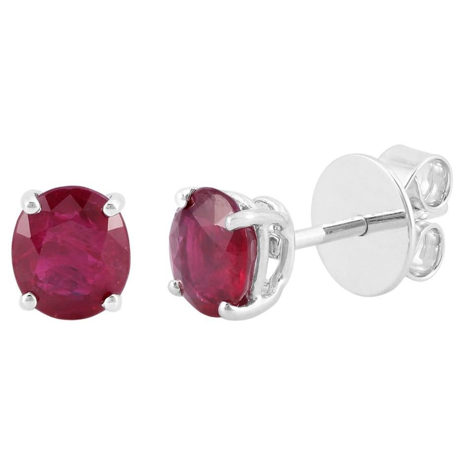 2.1 Carat Mozambique Ruby Stud Earrings in 18k White Gold
