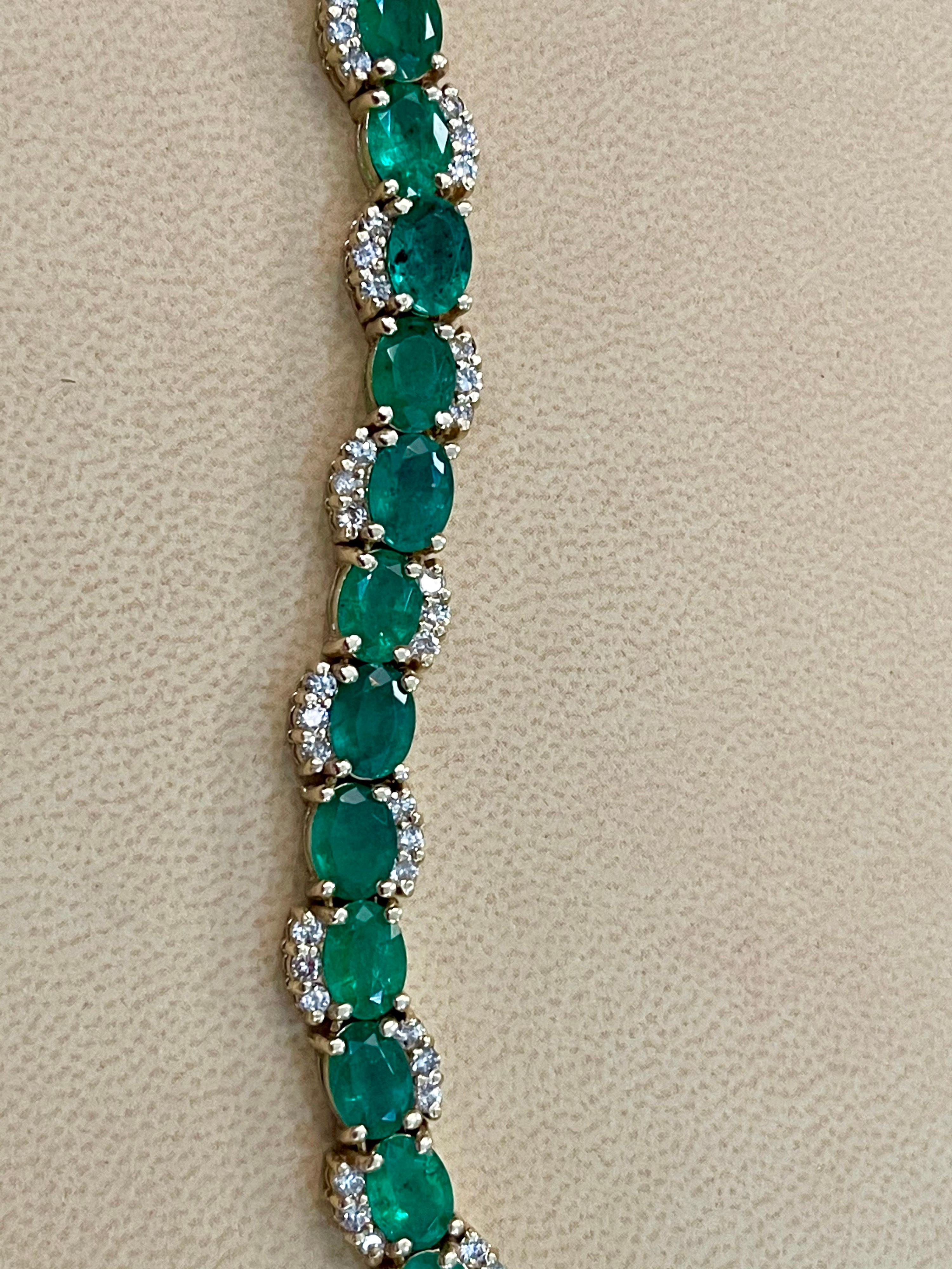  approximately 21 Carat Natural Brazil Emerald & 2.6 Ct Diamond Tennis Bracelet 14 Karat Y Gold
 This exceptionally affordable Tennis  bracelet has  26  stones of oval  Emeralds  . Each Emerald is capped by  three diamonds . Total weight of the
