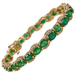 21 Carat Natural Brazil Emerald & 2.6 Ct Diamond Tennis Bracelet 14 Karat Y Gold