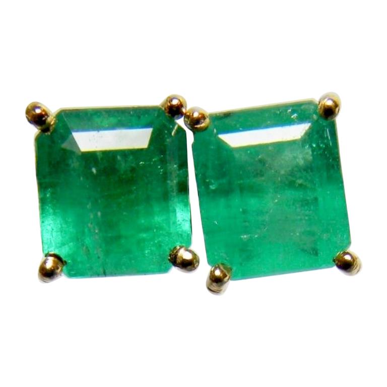 2.1 Carat Natural Colombian Emerald Stud Earrings 18 Karat Gold