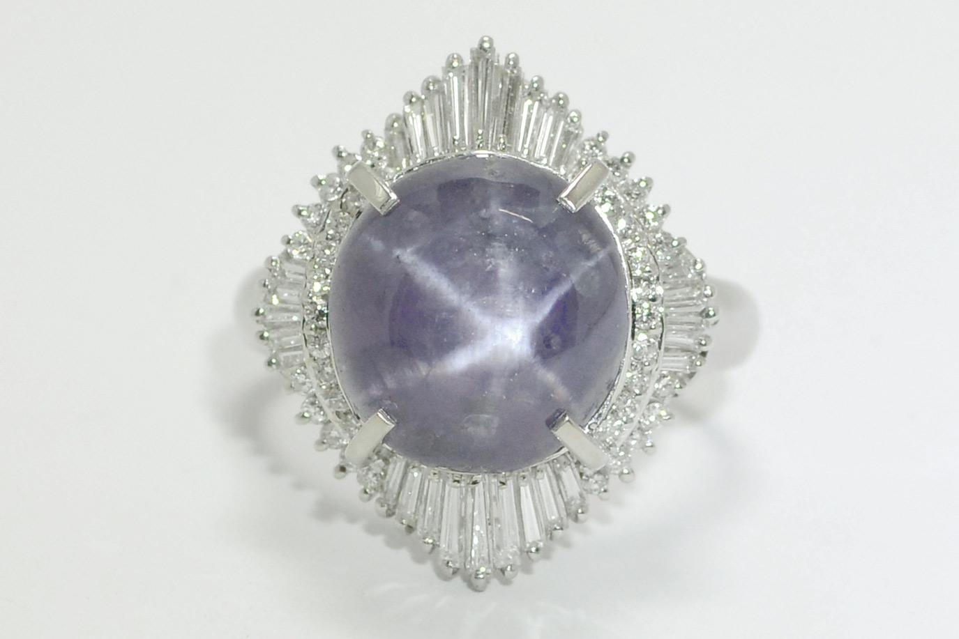 Modern Estate 19 Carat Purple Star Sapphire Diamond Ballerina Cocktail Ring For Sale