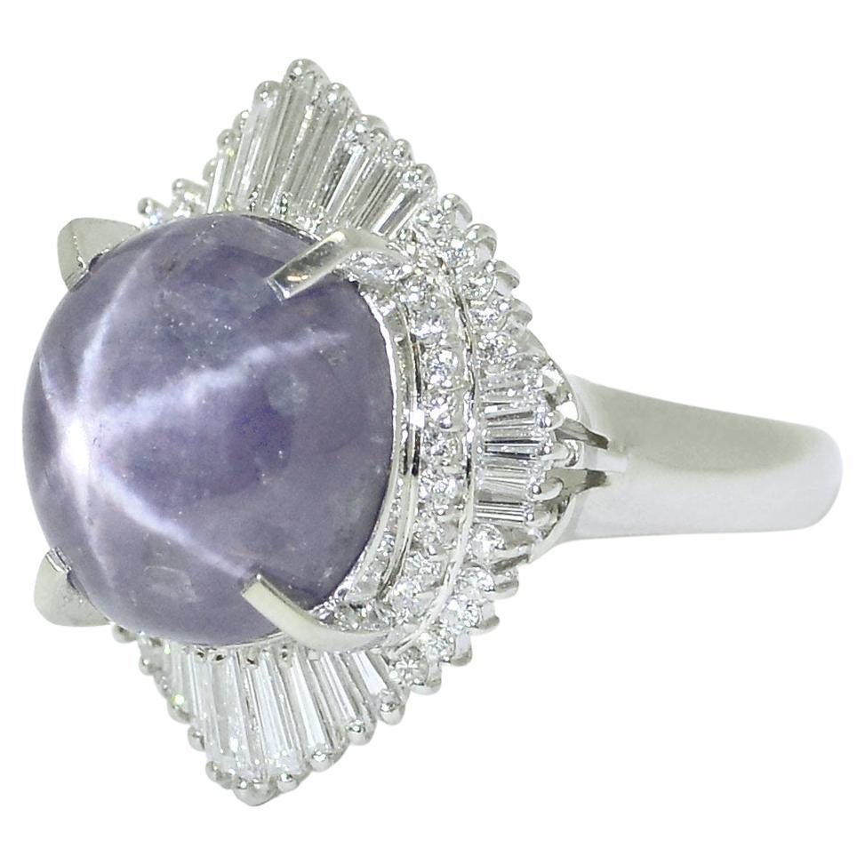 Bague cocktail ballerine de succession saphir étoilé violet 19 carats et diamants en vente