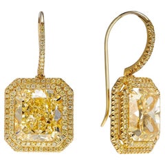 Antique 21 Carat Radiant Cut Diamond Drop Earrings GIA Certified Fancy Yellow VS1-VVS1