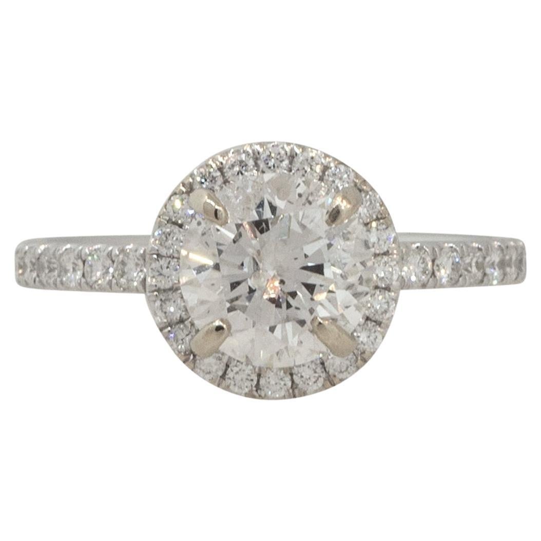 2.56 Carat Round Brilliant Diamond Halo Engagement Ring 18 Karat in Stock For Sale