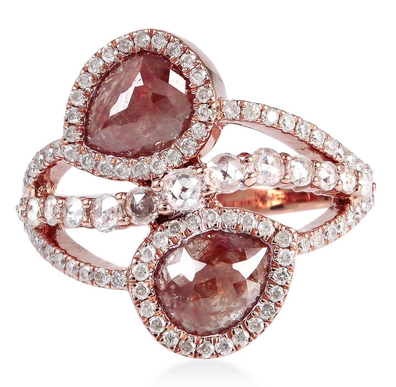 Rose Cut 2.1 Carat Slice Diamond 18 Karat Gold Ring For Sale