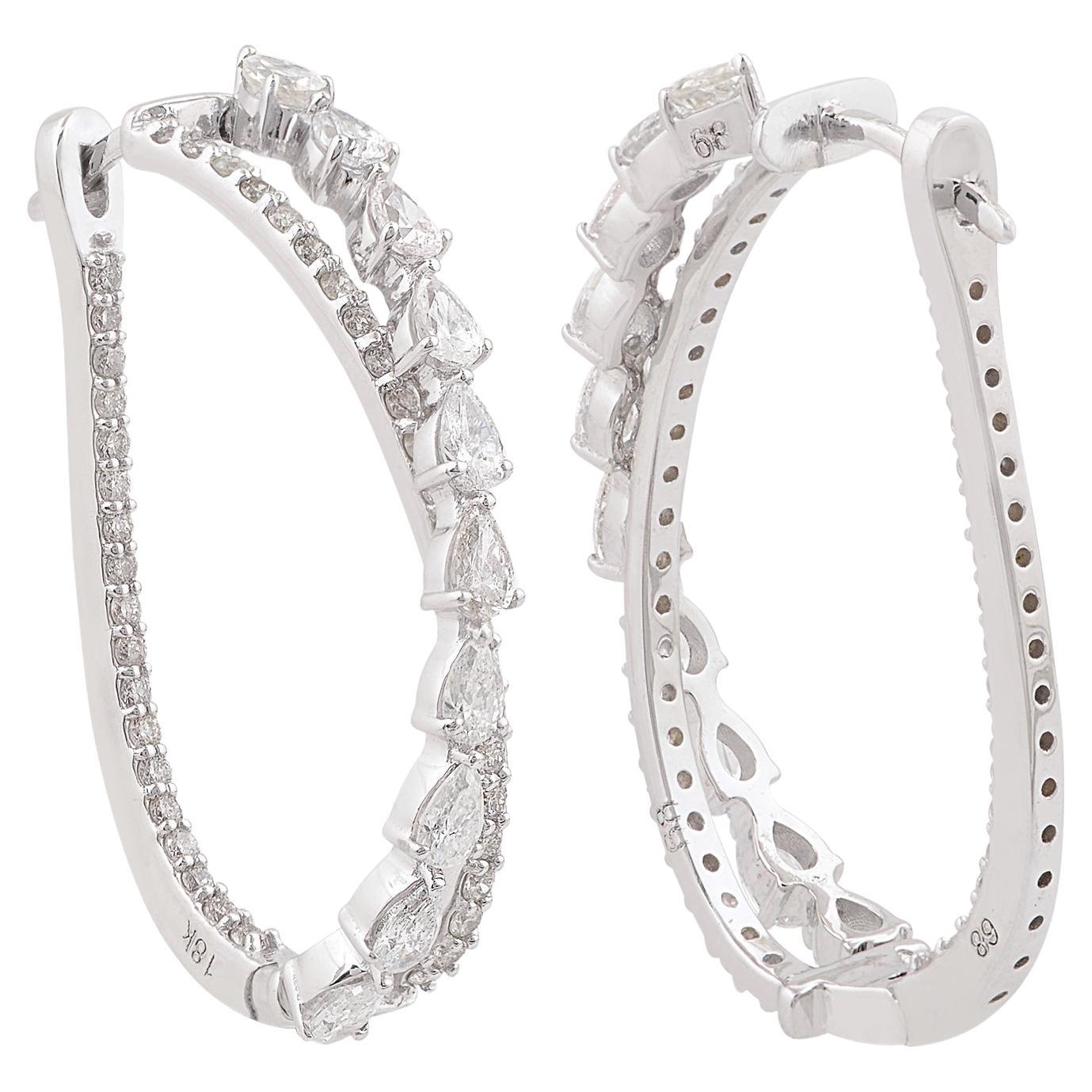 2.1 Carat SI Clarity HI Color Diamond Hoop Earrings 18 Karat Yellow Gold Jewelry