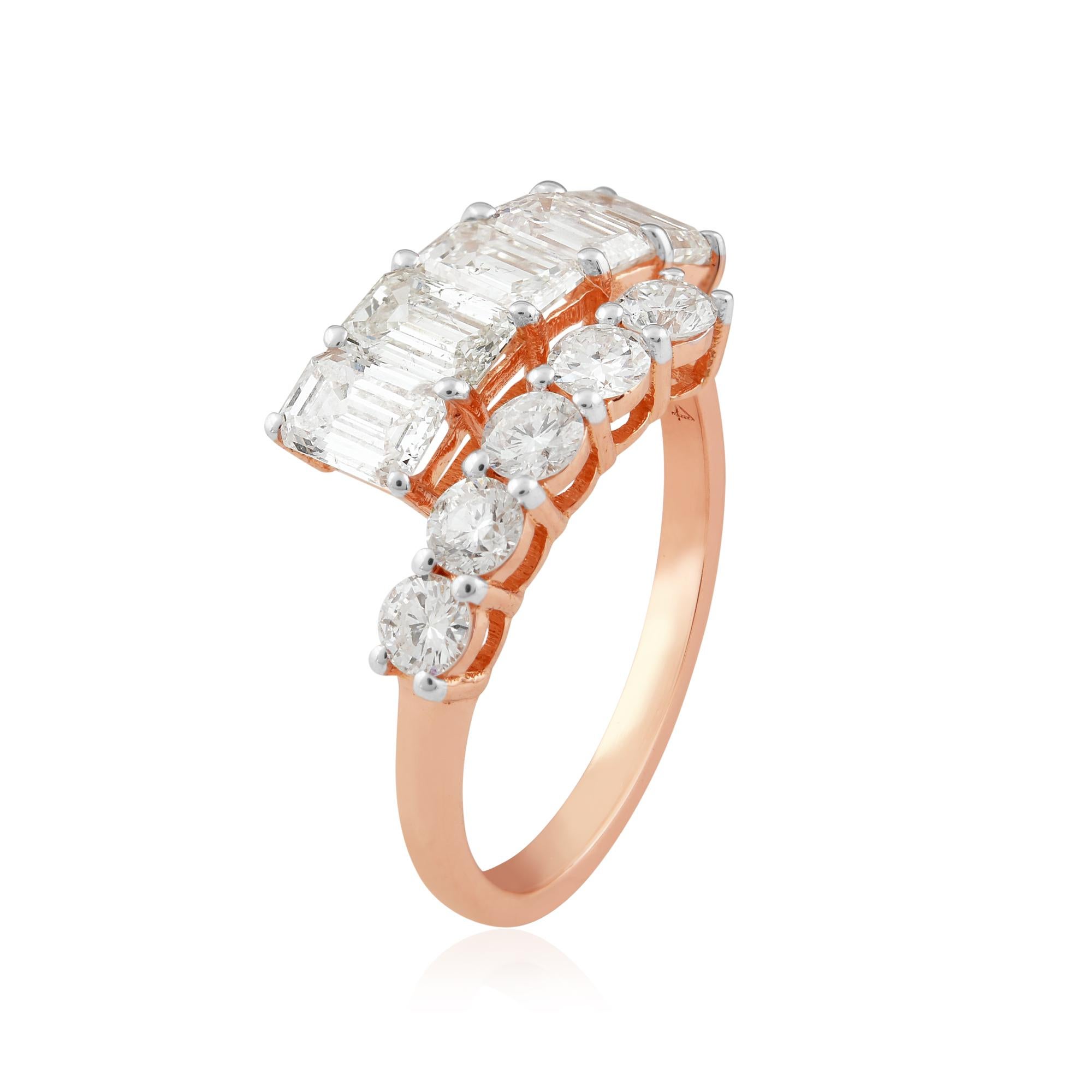 Im Angebot: 2,1 Karat SI Reinheit HI Farbe Smaragdschliff Diamant Bypass Ring 14k Rose Gold () 4