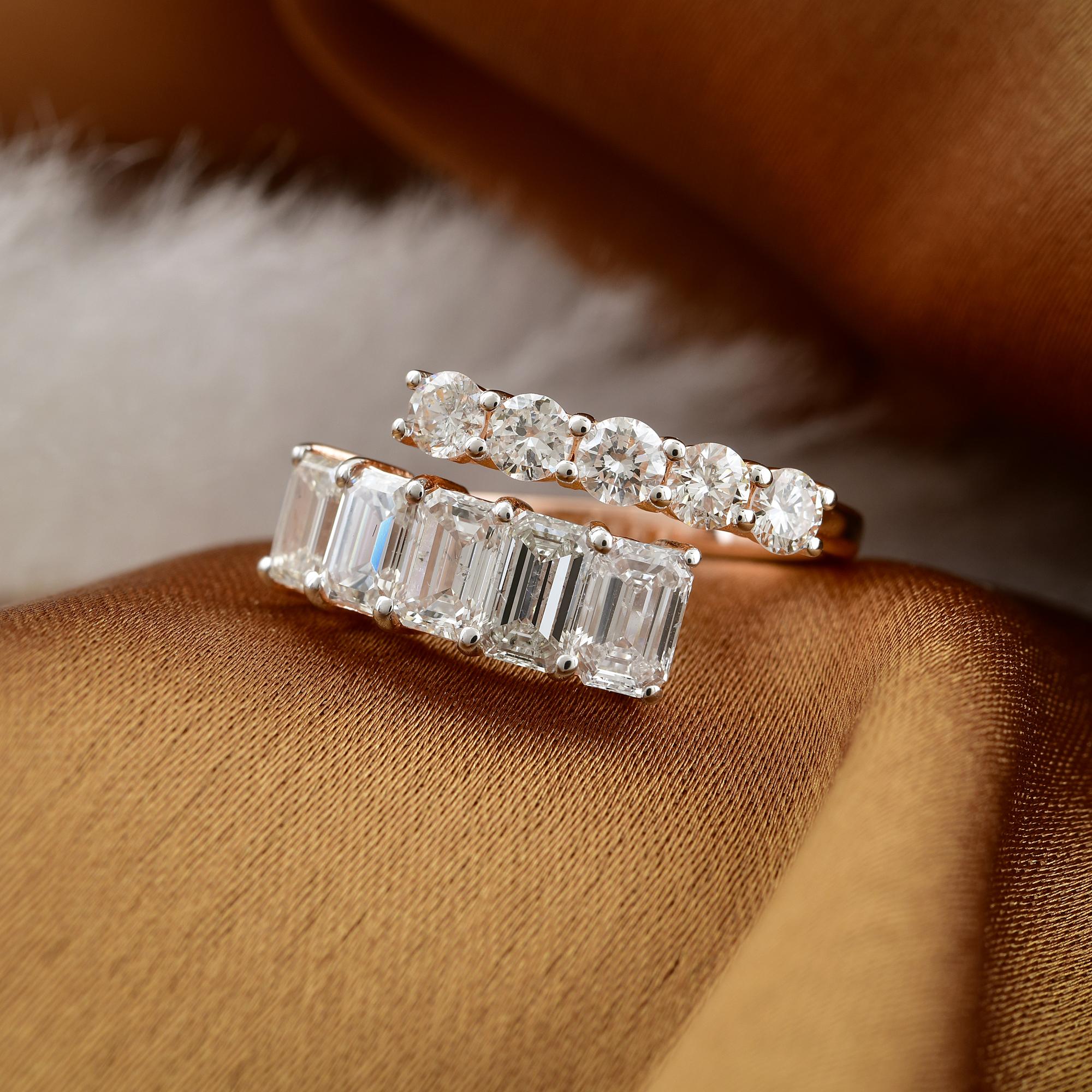 Im Angebot: 2,1 Karat SI Reinheit HI Farbe Smaragdschliff Diamant Bypass Ring 14k Rose Gold () 6