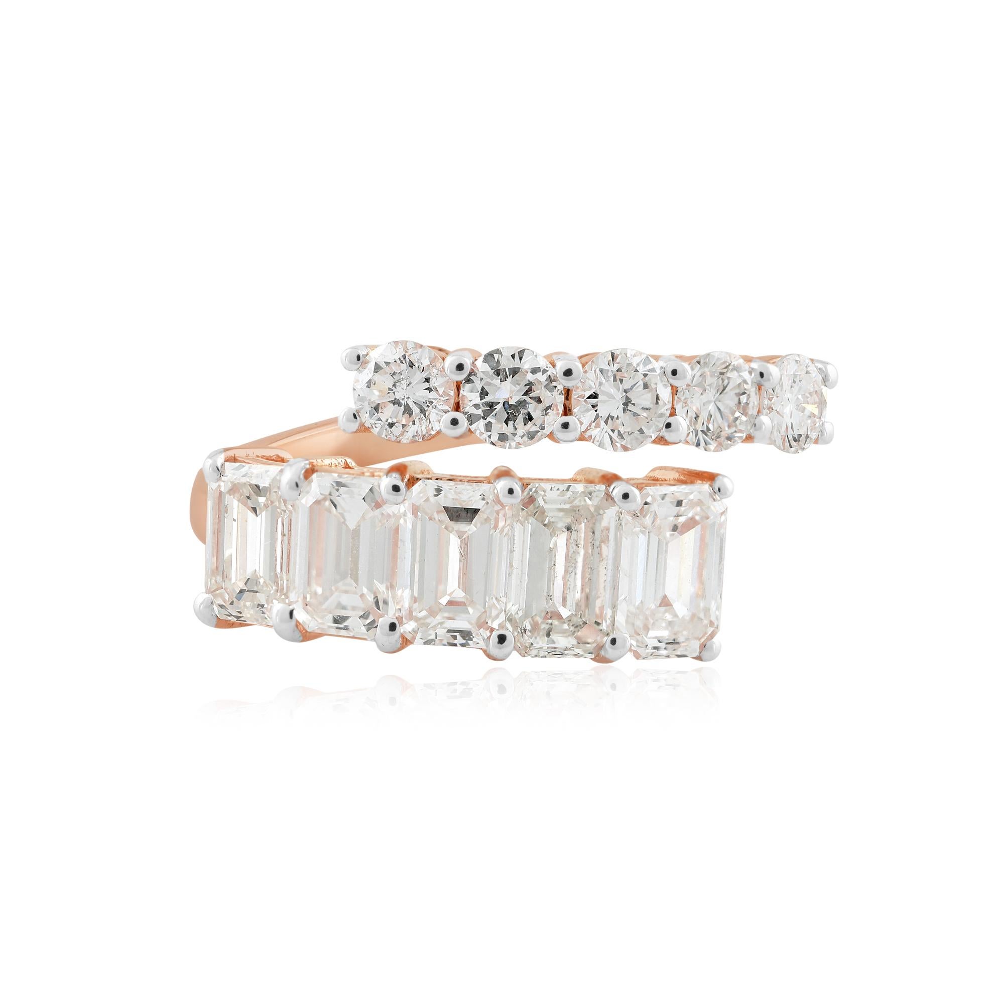 Im Angebot: 2,1 Karat SI Reinheit HI Farbe Smaragdschliff Diamant Bypass Ring 14k Rose Gold () 8