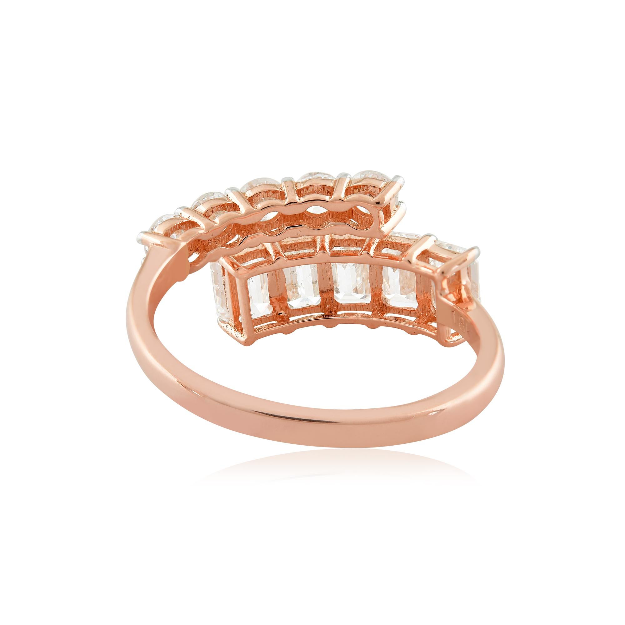 Im Angebot: 2,1 Karat SI Reinheit HI Farbe Smaragdschliff Diamant Bypass Ring 18k Rose Gold () 5