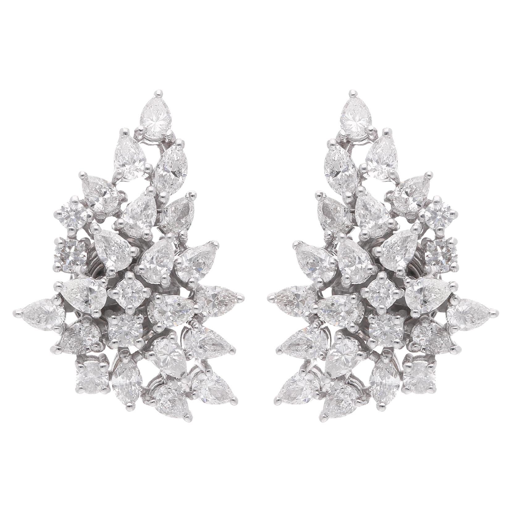 Boucles d'oreilles en or blanc 18 carats avec diamants SI/HI en forme de poire ou de marquise de 2,1 carats.