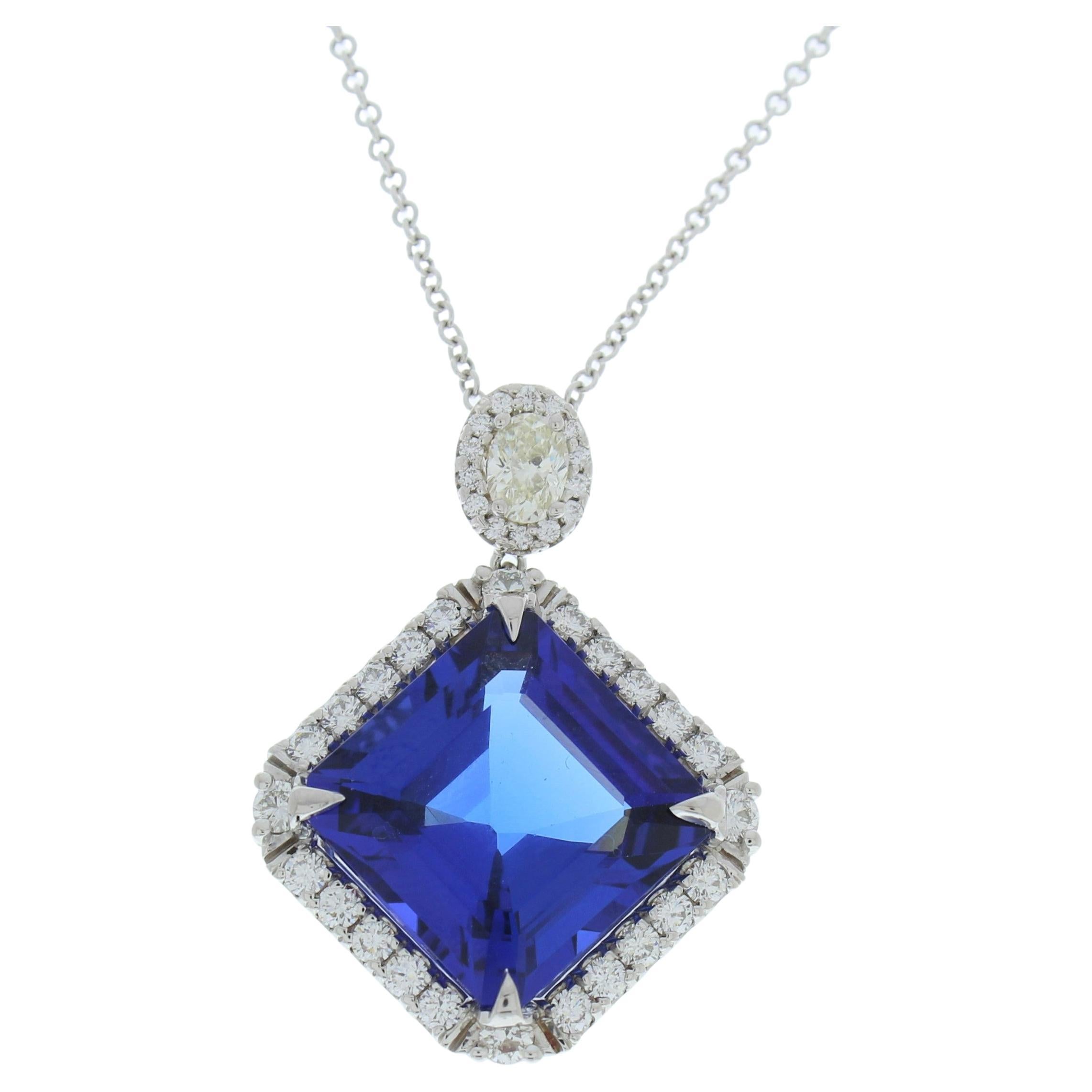 21 Carat Square Emerald Bluish Violet & Diamond Fashion Pendants In 18K WG
