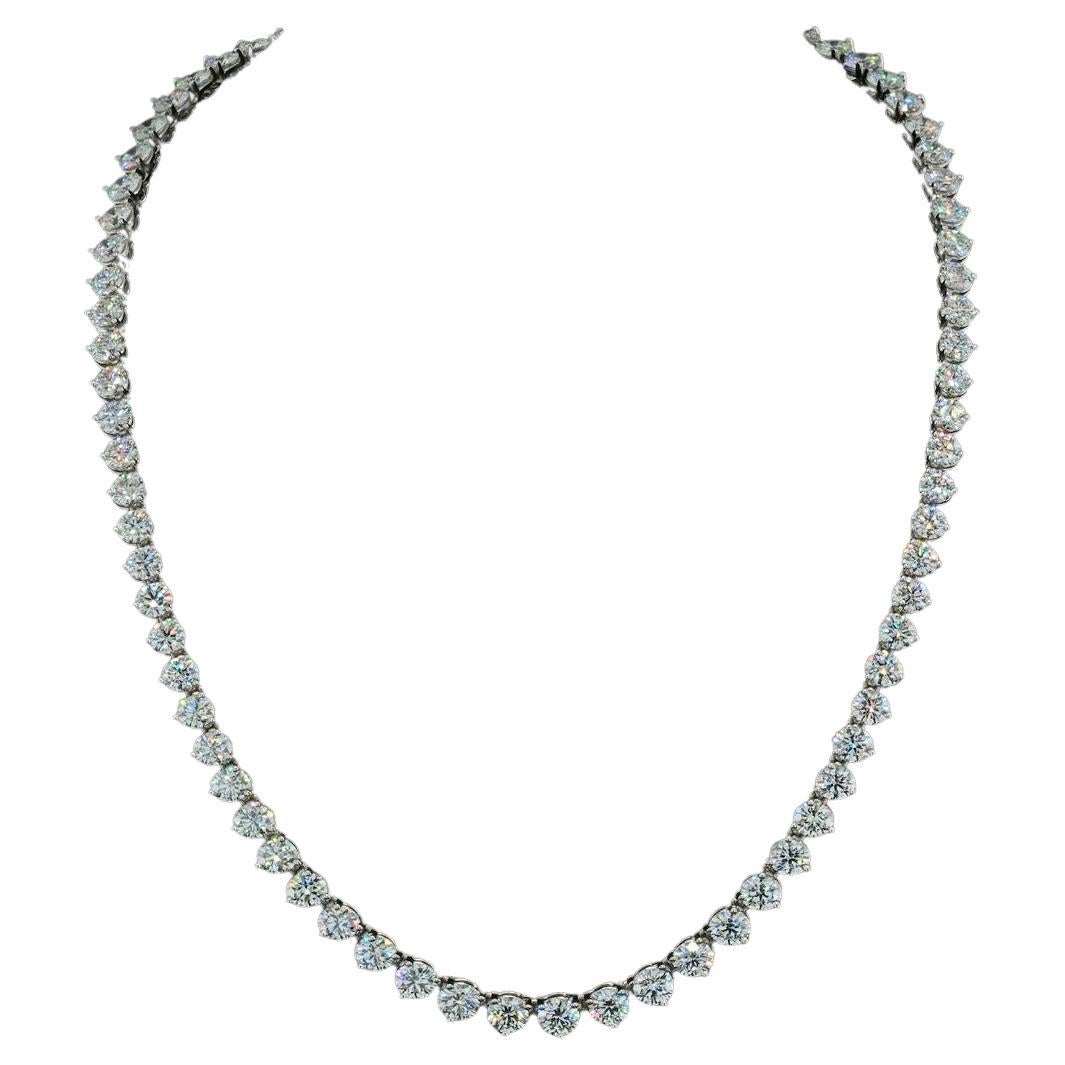 21 Carat Tennis Necklace in with 3-Prong Set Round Diamonds