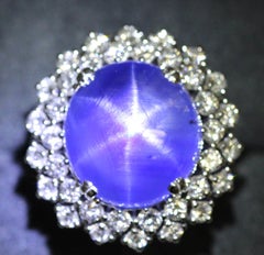 21 Carat Vintage Star Sapphire and Diamond Cluster White Gold Cocktail Ring