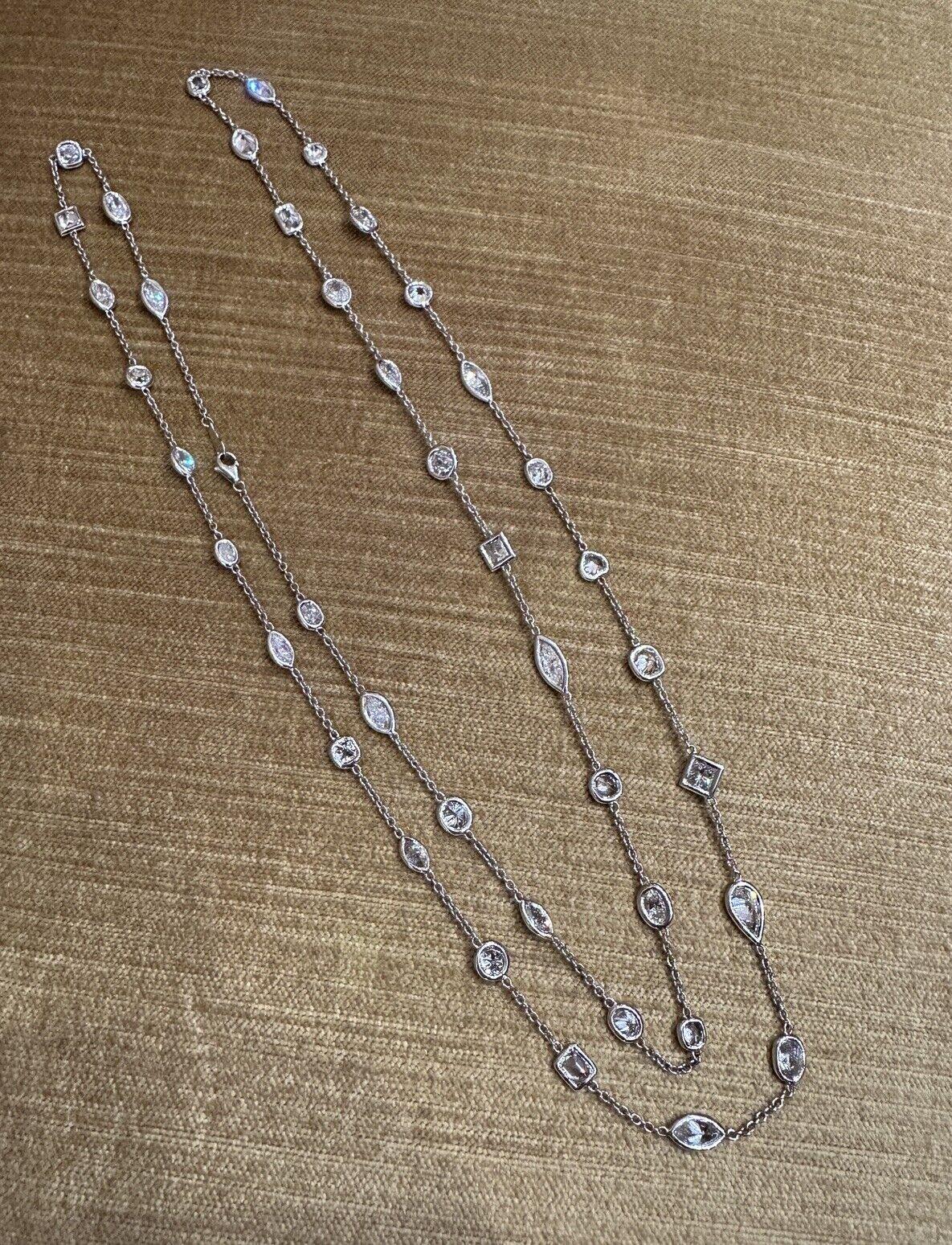 21 Carats + Fancy Shape Diamond By the Yard Necklace in Platinum 36 inches In Excellent Condition For Sale In La Jolla, CA