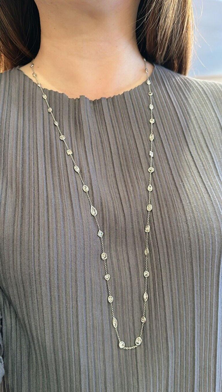 21 Carats + Fancy Shape Diamond By the Yard Necklace in Platinum 36 inches For Sale 1