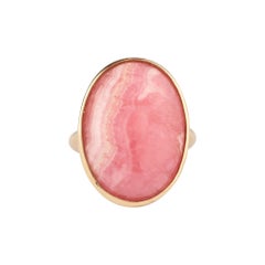 21 Carats Rhodochrosite 18 Carats Yellow Gold Ring