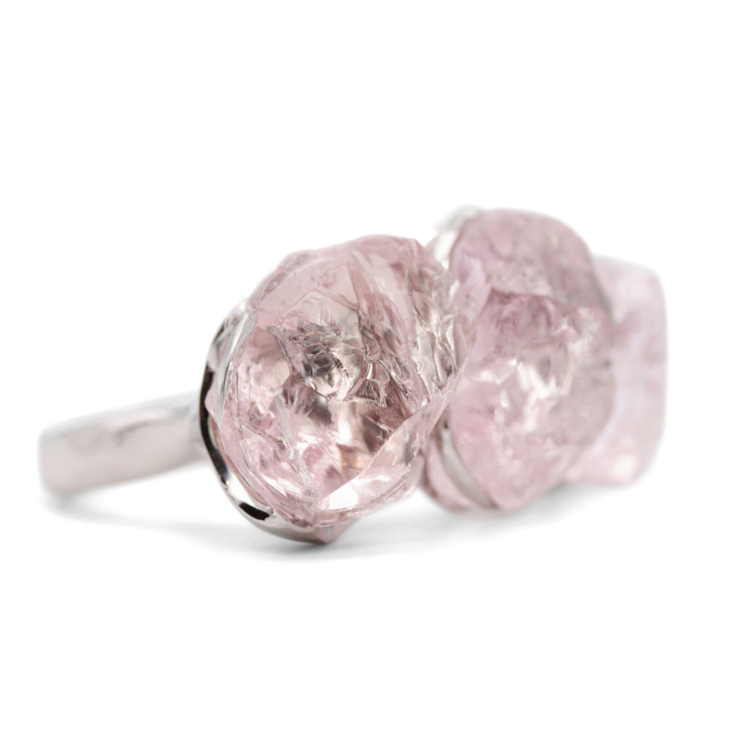Rough Cut 21 Carats Rough Morganites Platinum Ring For Sale