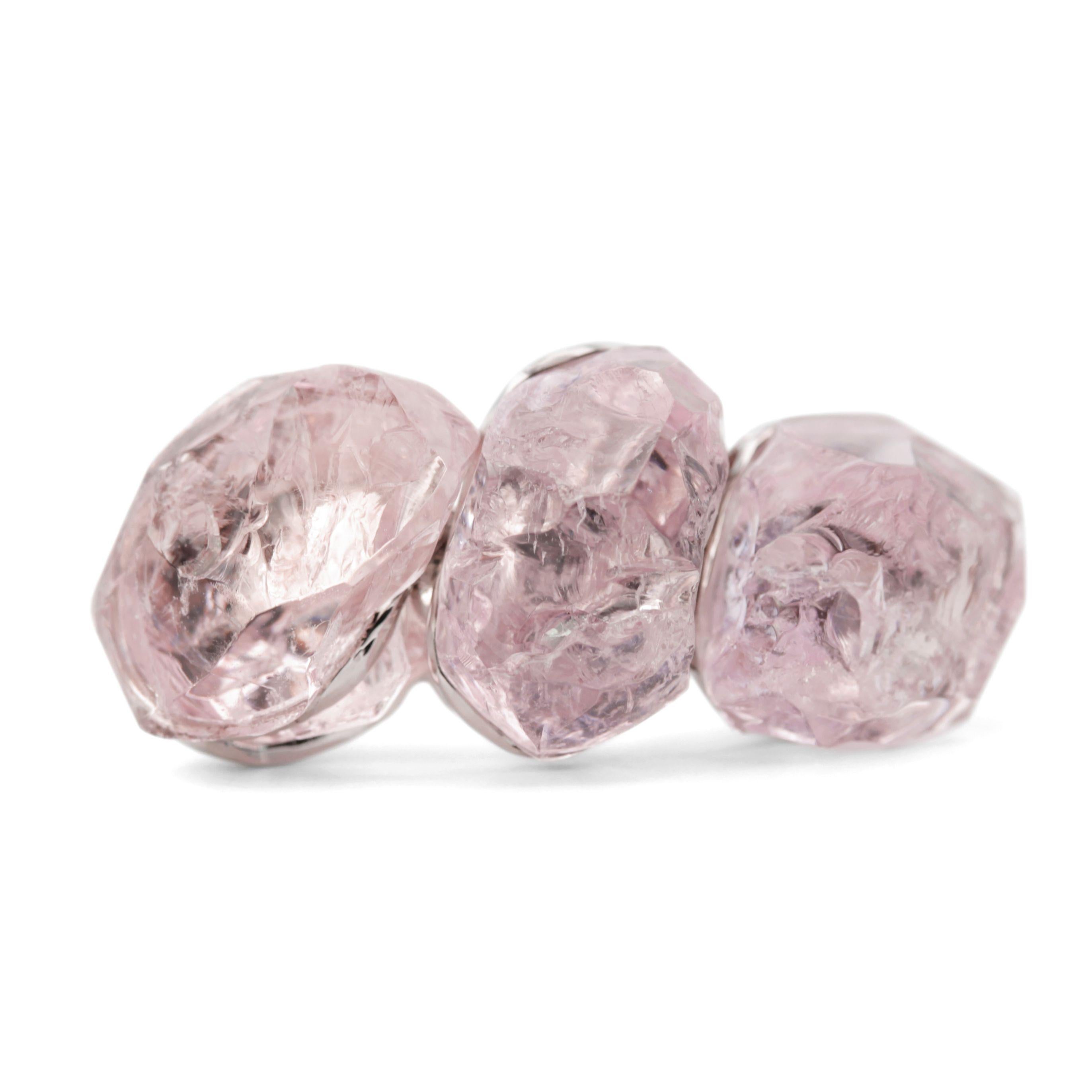 Women's 21 Carats Rough Morganites Platinum Ring For Sale