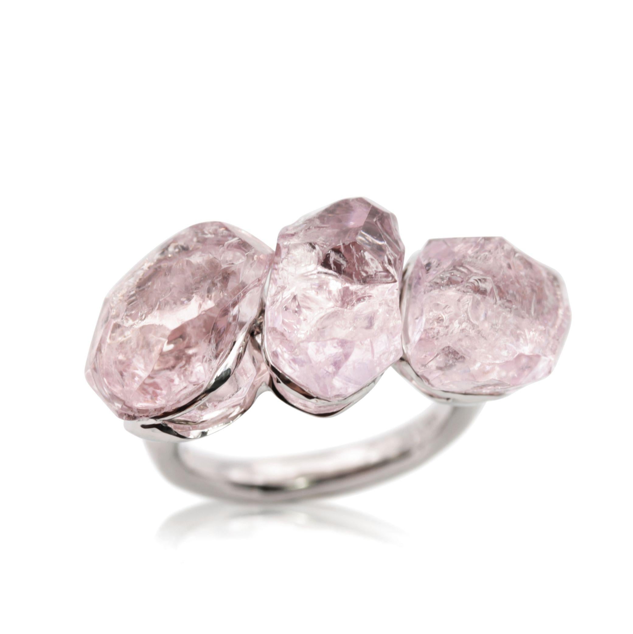 21 Carats Rough Morganites Platinum Ring For Sale 1