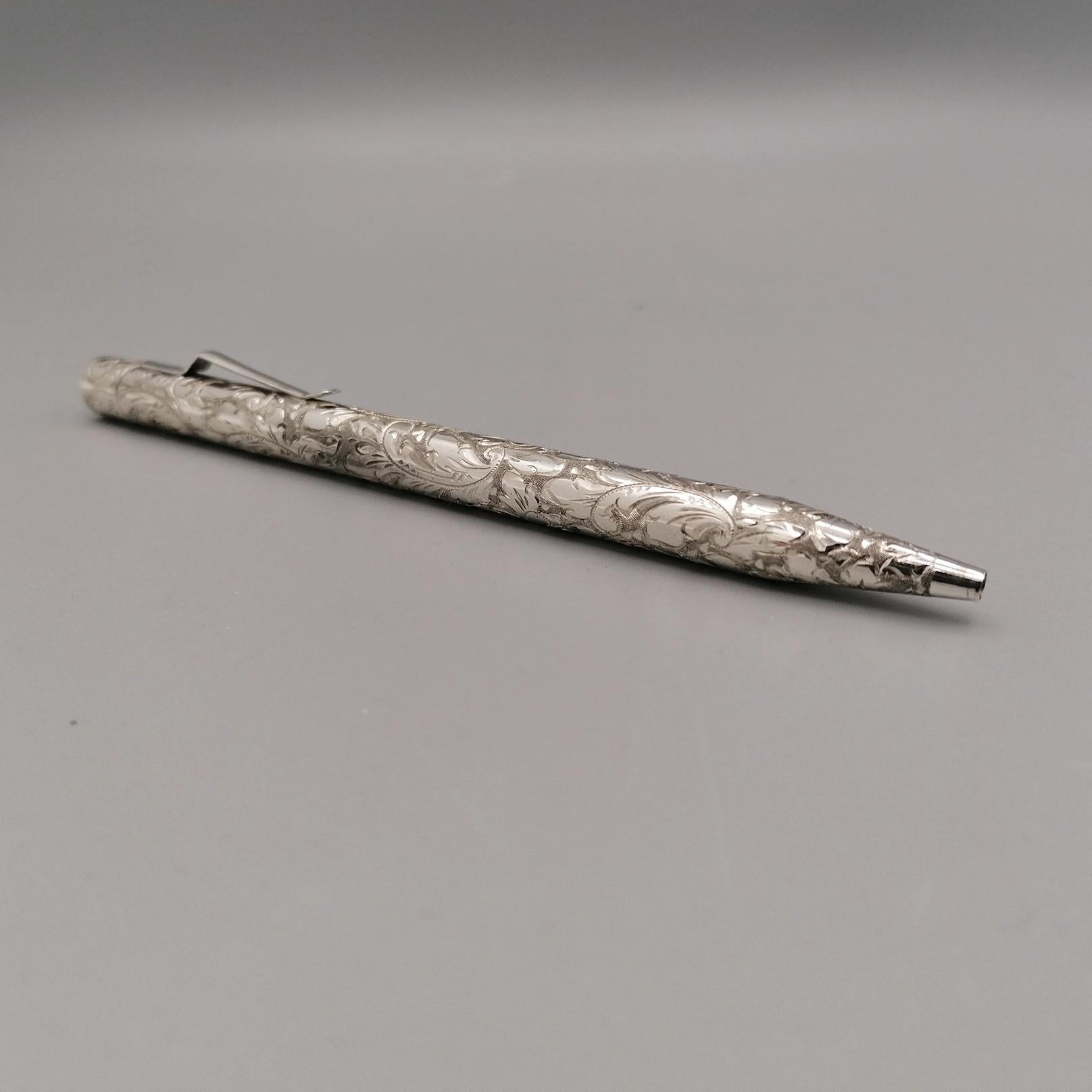 Hand-Crafted 21° Century Italian Sterling Silver Ballpoint Pen For Sale
