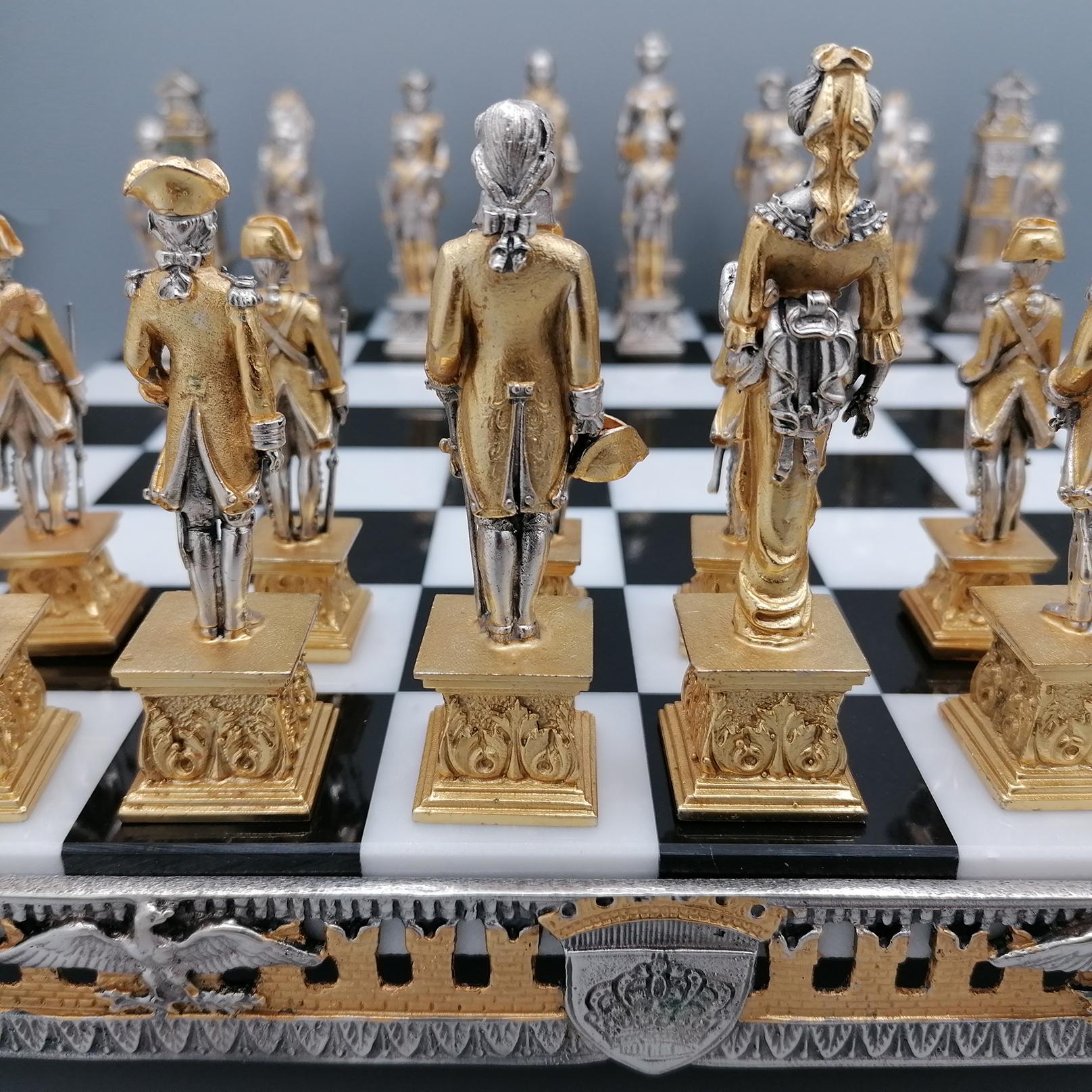 21st ceentury Italian Empire style brass chess board and game For Sale 4