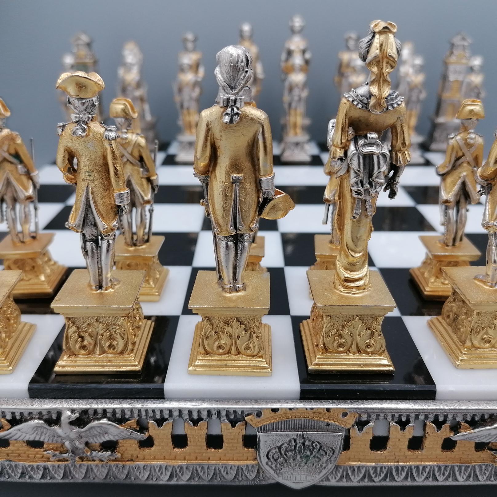 21st ceentury Italian Empire style brass chess board and game For Sale 6
