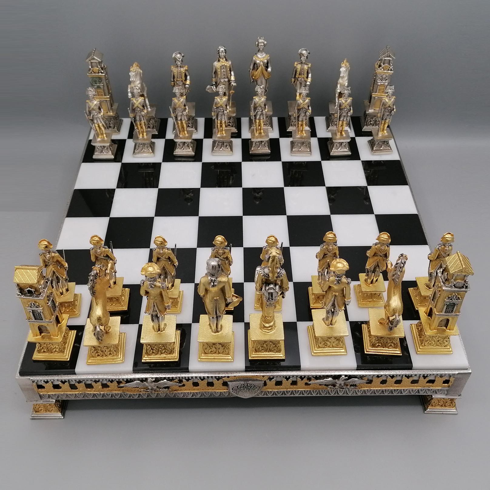 21st ceentury Italian Empire style brass chess board and game For Sale 7