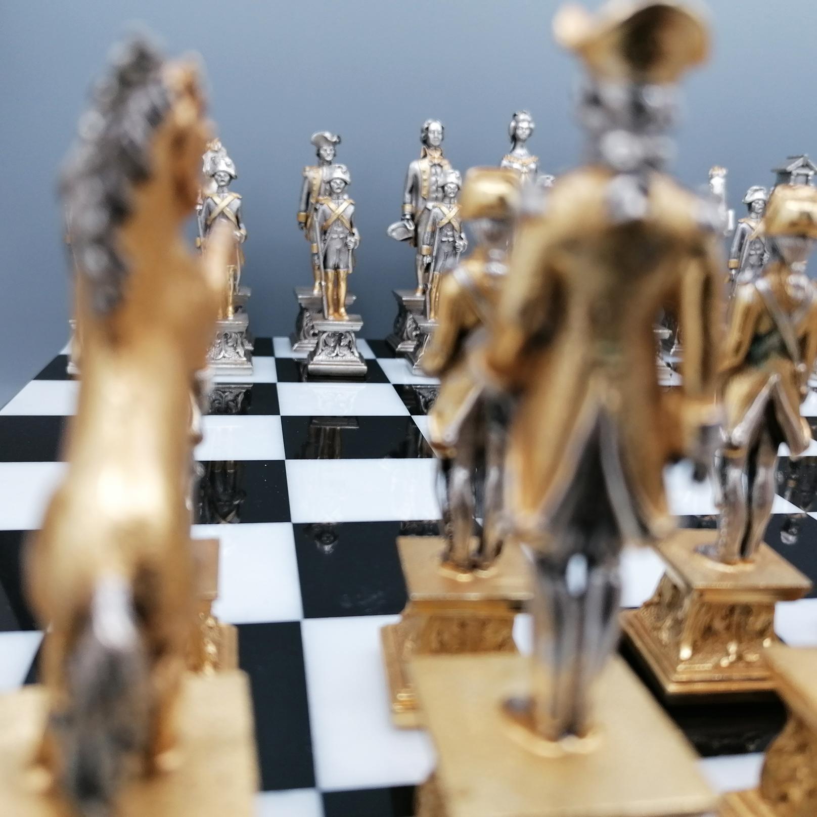 21° ceentury Italian Empire style brass chess board and game 8