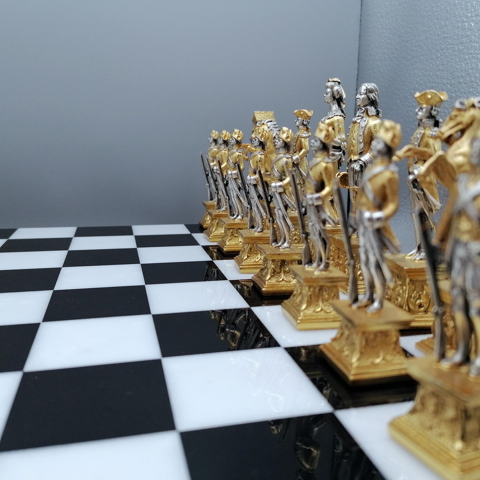 Forged 21st ceentury Italian Empire style brass chess board and game For Sale