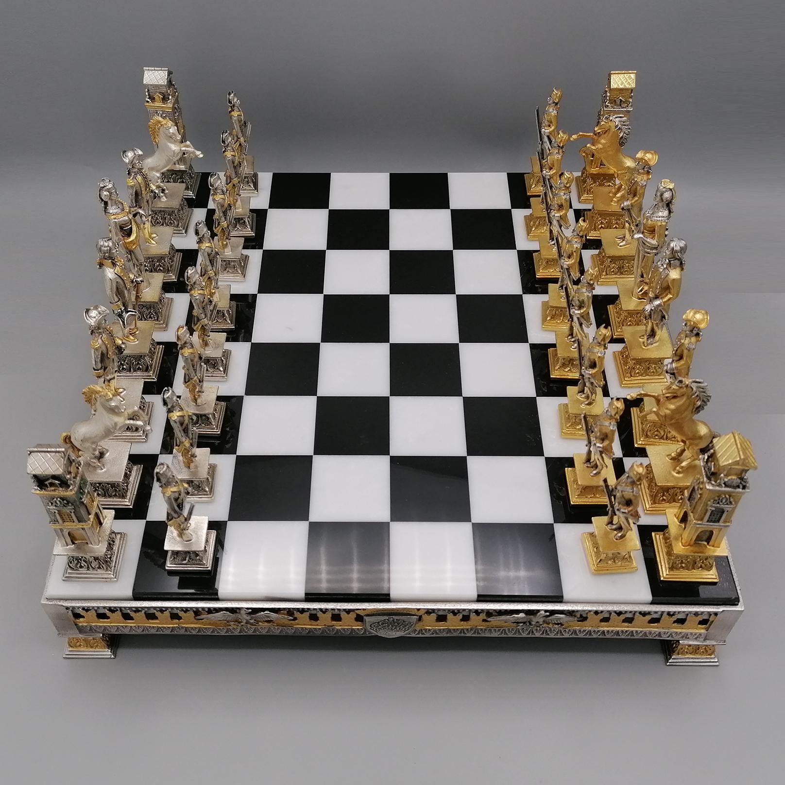 Forged 21st ceentury Italian Empire style brass chess board and game For Sale