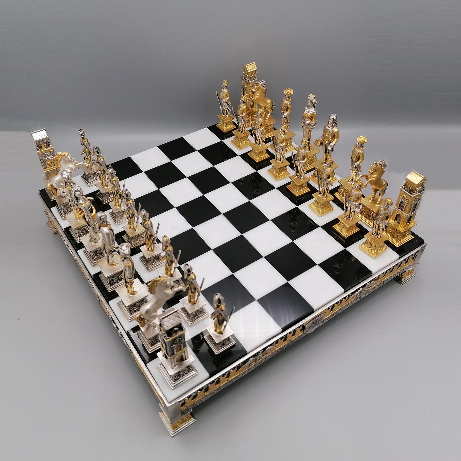 Brass 21st ceentury Italian Empire style brass chess board and game For Sale