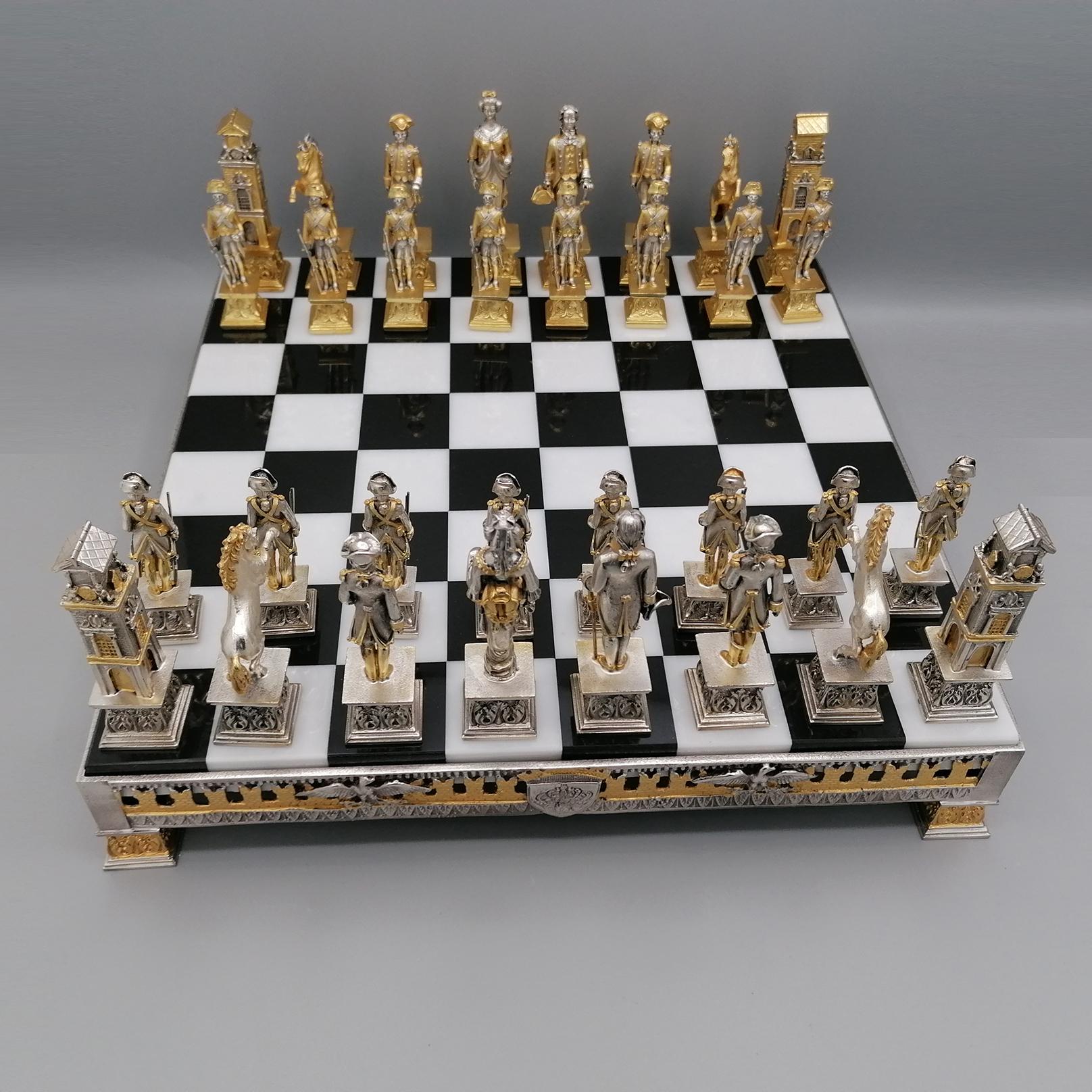 21st ceentury Italian Empire style brass chess board and game For Sale 1