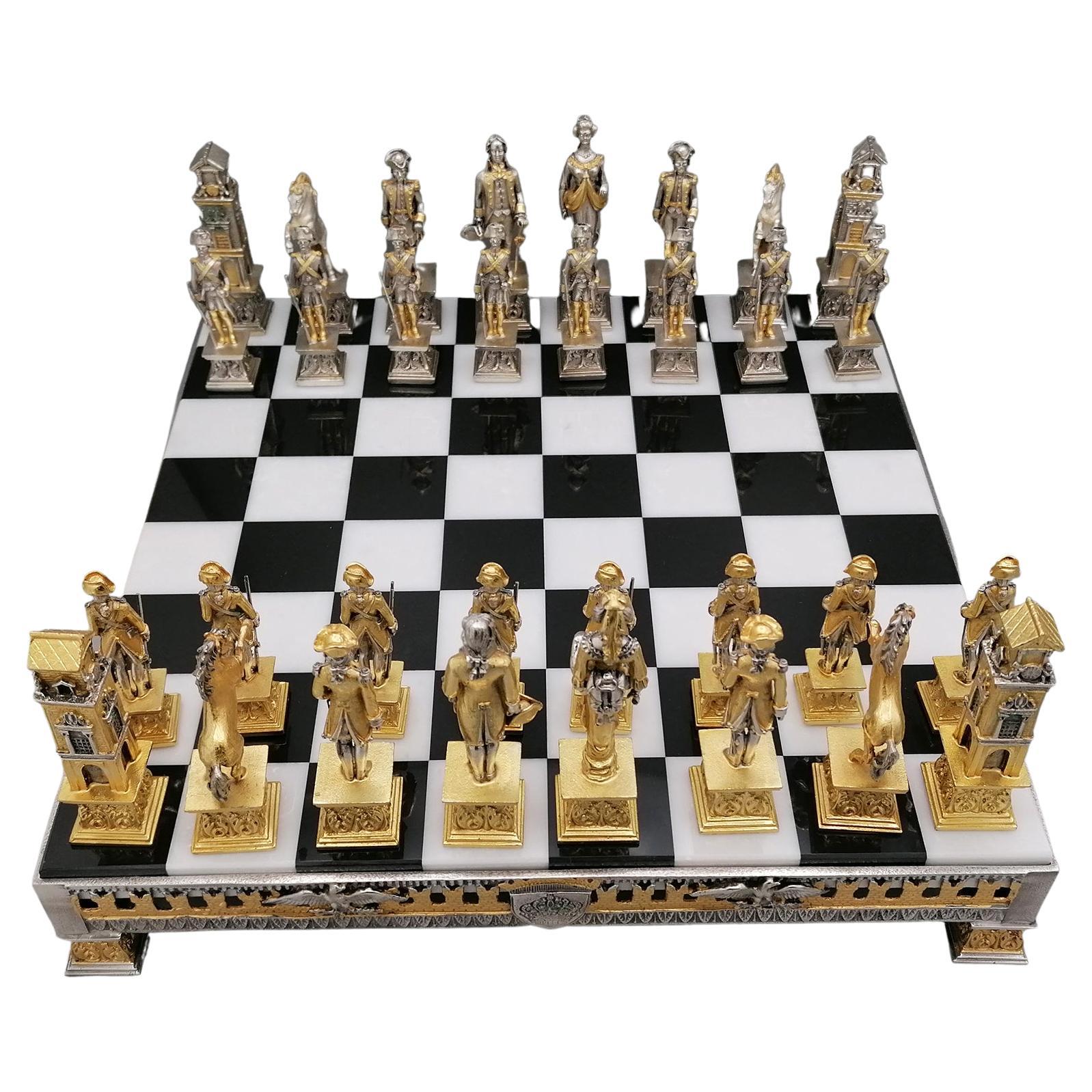 21st ceentury Italian Empire style brass chess board and game For Sale