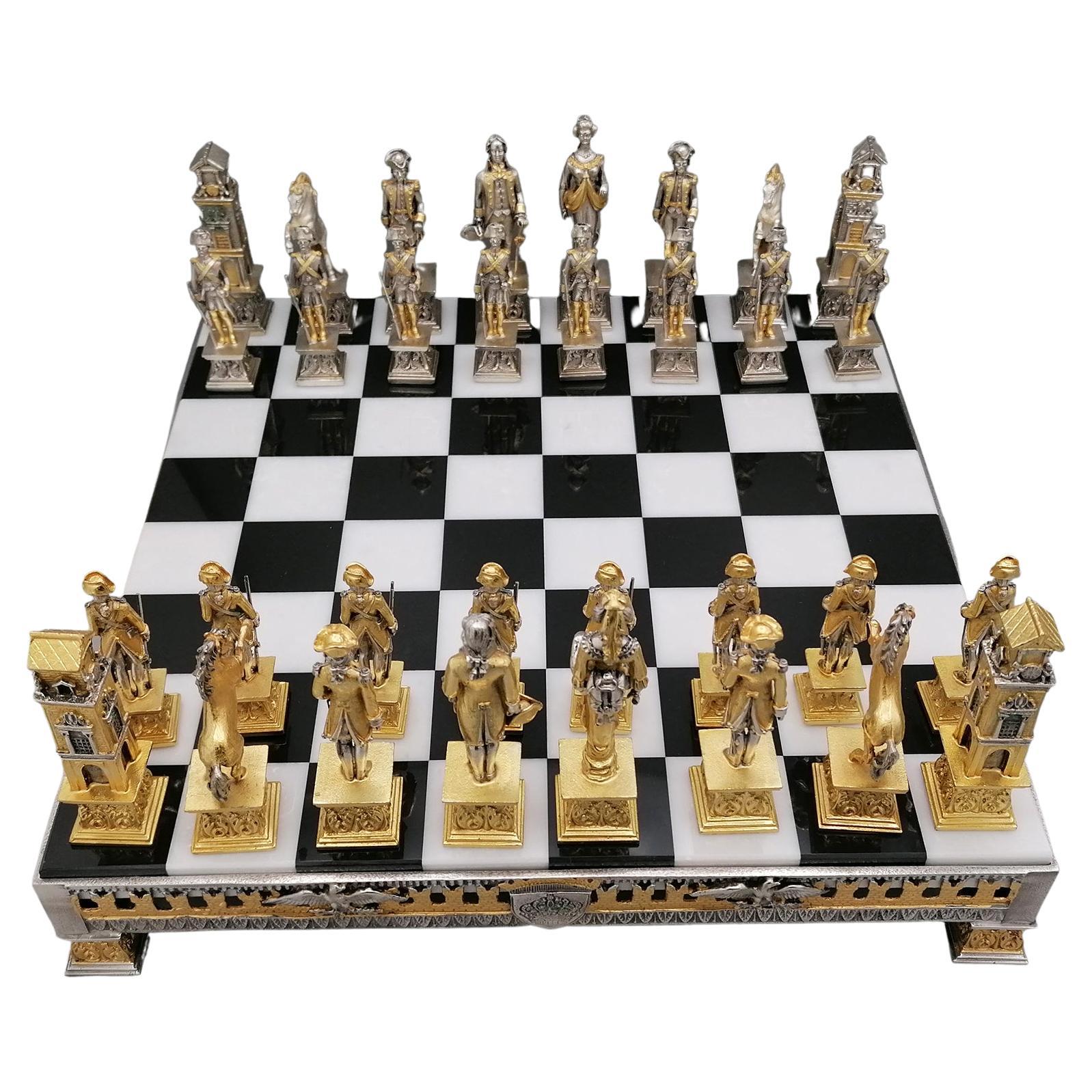 L'OBJET Gold-plated brass, wood and marble chess set