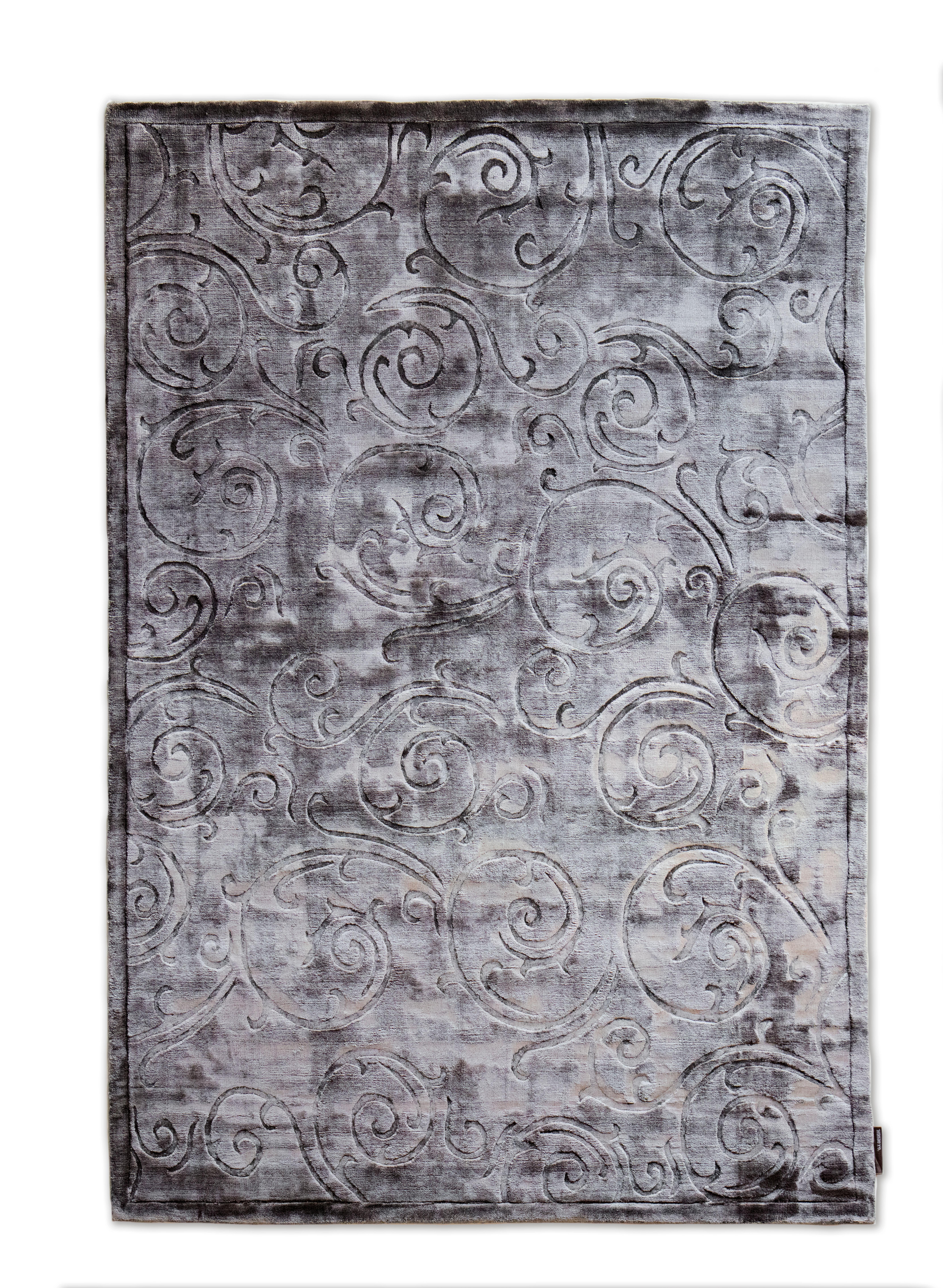 Indian 21 Cent Soft Grey Floral Drawings Rug by Deanna Comellini In Stock 170x240 cm For Sale