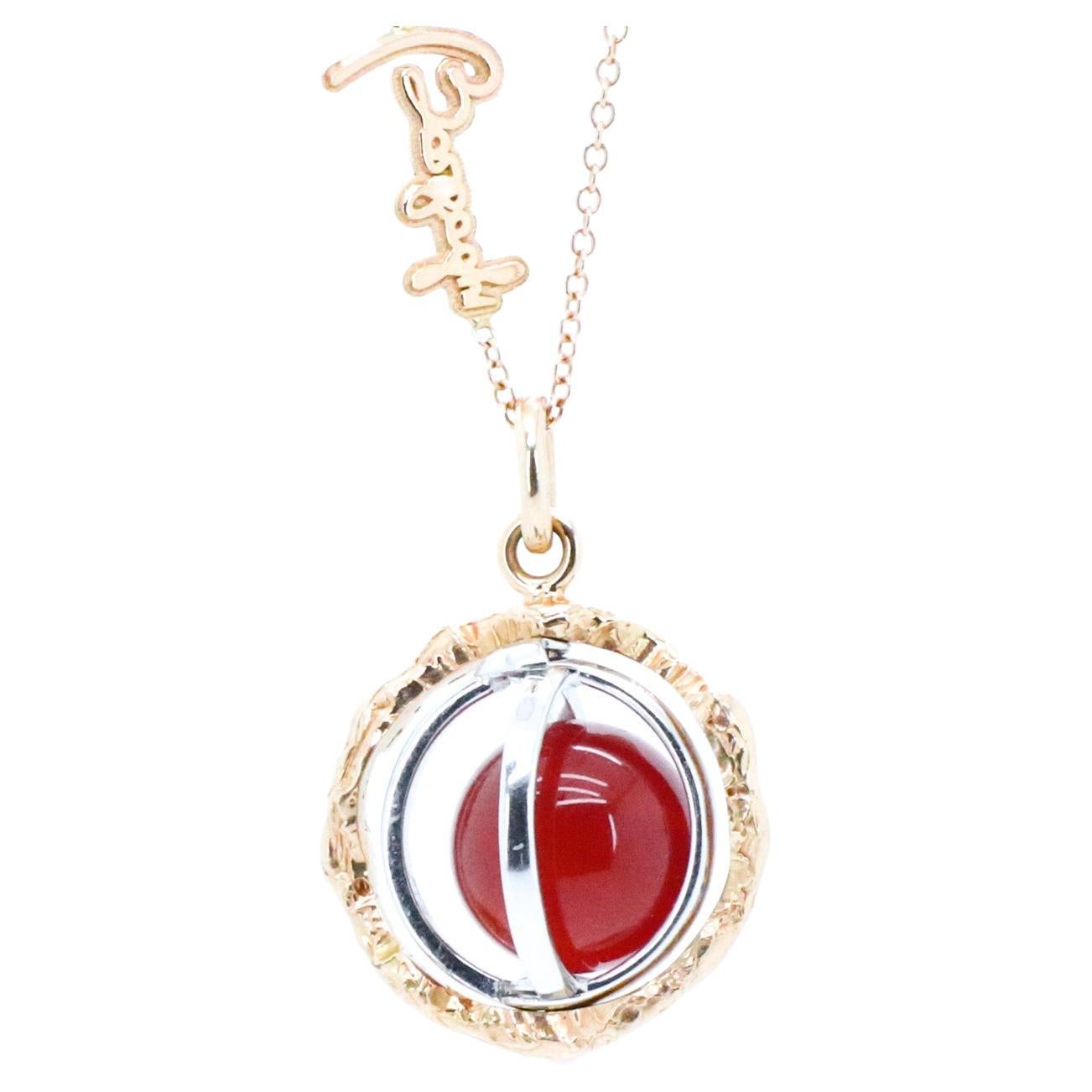 18k Gold Made in Italy Carnelian Changeable Gem Revolving Loops Essence Pendant For Sale