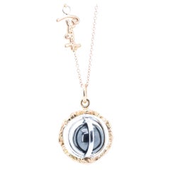 18k Gold Made in Italy Hematite Changeable Gem Revolving Loops Essence Necklace