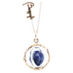 Customizable Barzaghi Sodalite Interchangeable Gem Revolving Rings Gold Necklace