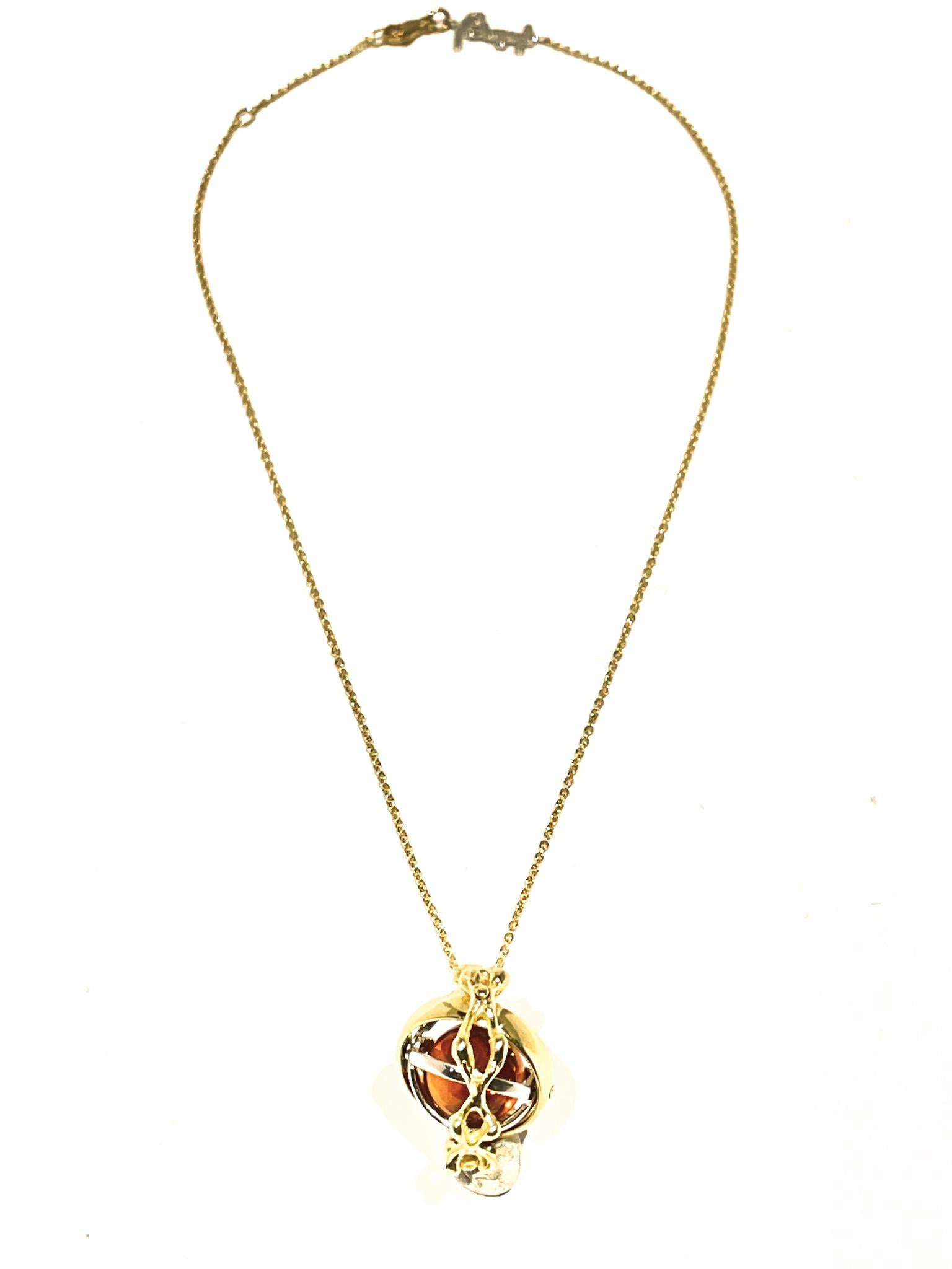 Women's or Men's 18k Gold Made in Italy Tiger Eye Changeable Gem Revolving Loops Essence Necklace For Sale