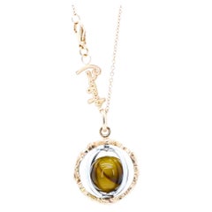 18k Gold Made in Italy Tiger Eye Changeable Gem Revolving Loops Essence Necklace