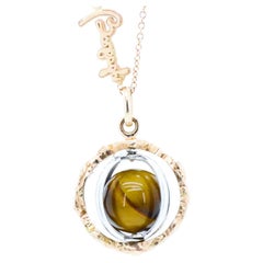 18k Gold Made in Italy Tiger Eye Changeable Gem Revolving Loops Essence Necklace