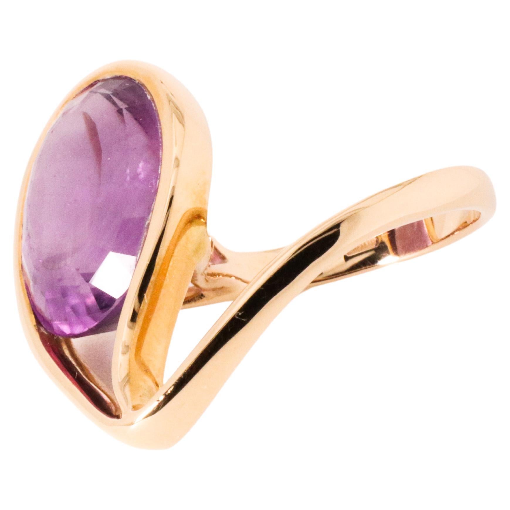 For Sale:  18Kt Rose Gold Made in Italy Amethyst Innovatevely Worn Cosmic Cocktail Ring 2