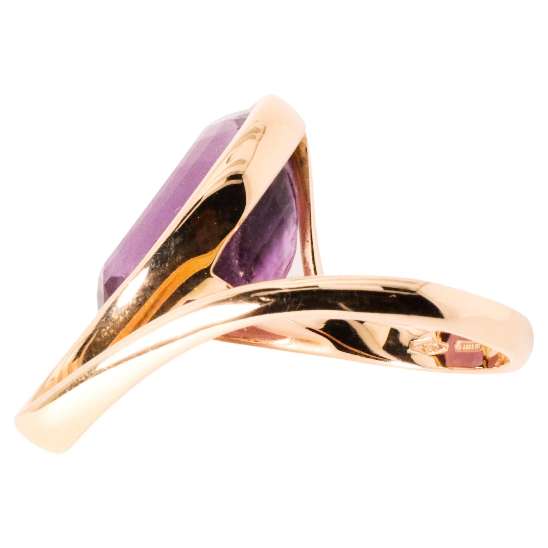 For Sale:  18Kt Rose Gold Made in Italy Amethyst Innovatevely Worn Cosmic Cocktail Ring 3