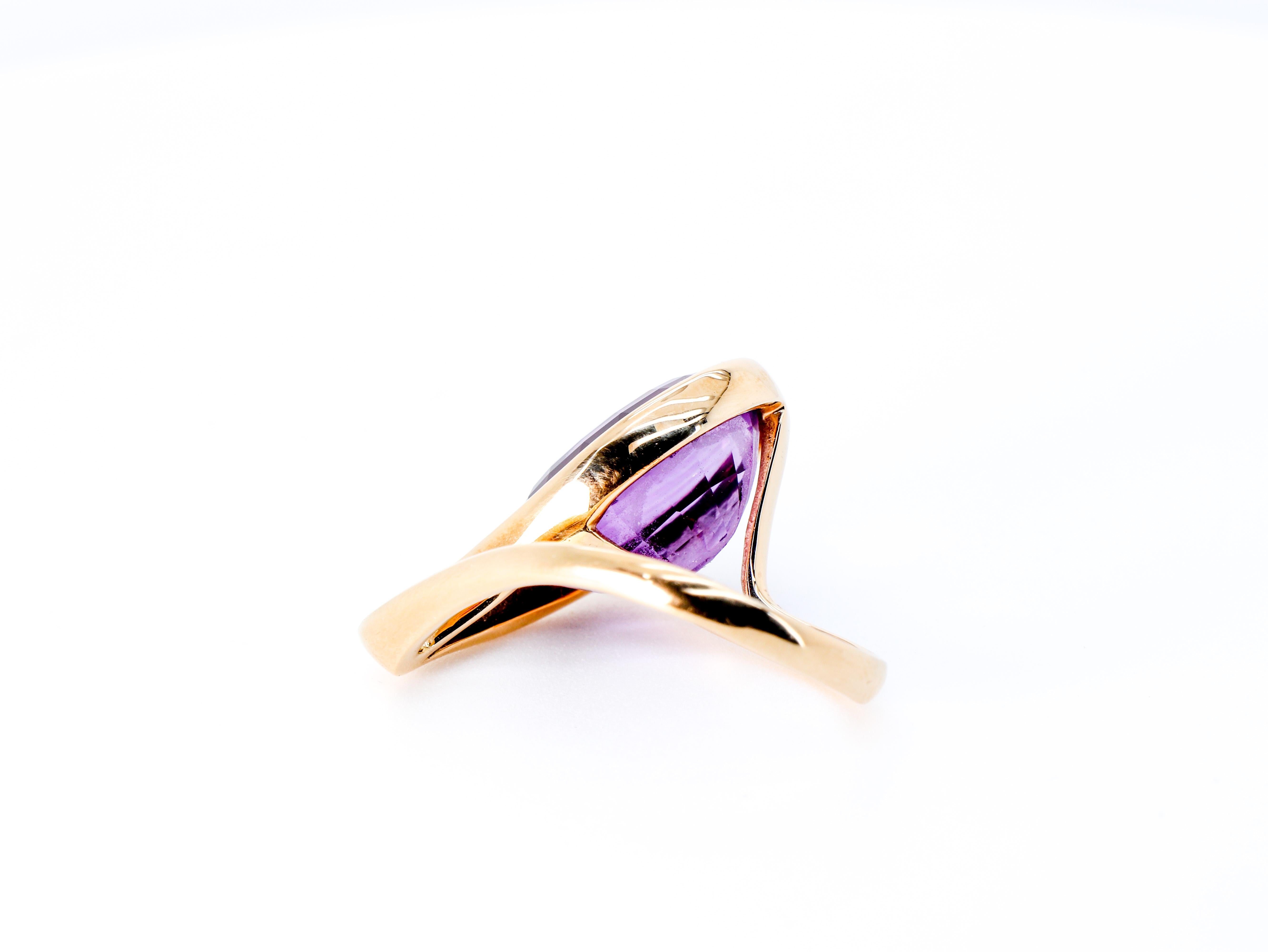 For Sale:  18Kt Rose Gold Made in Italy Amethyst Innovatevely Worn Cosmic Cocktail Ring 4
