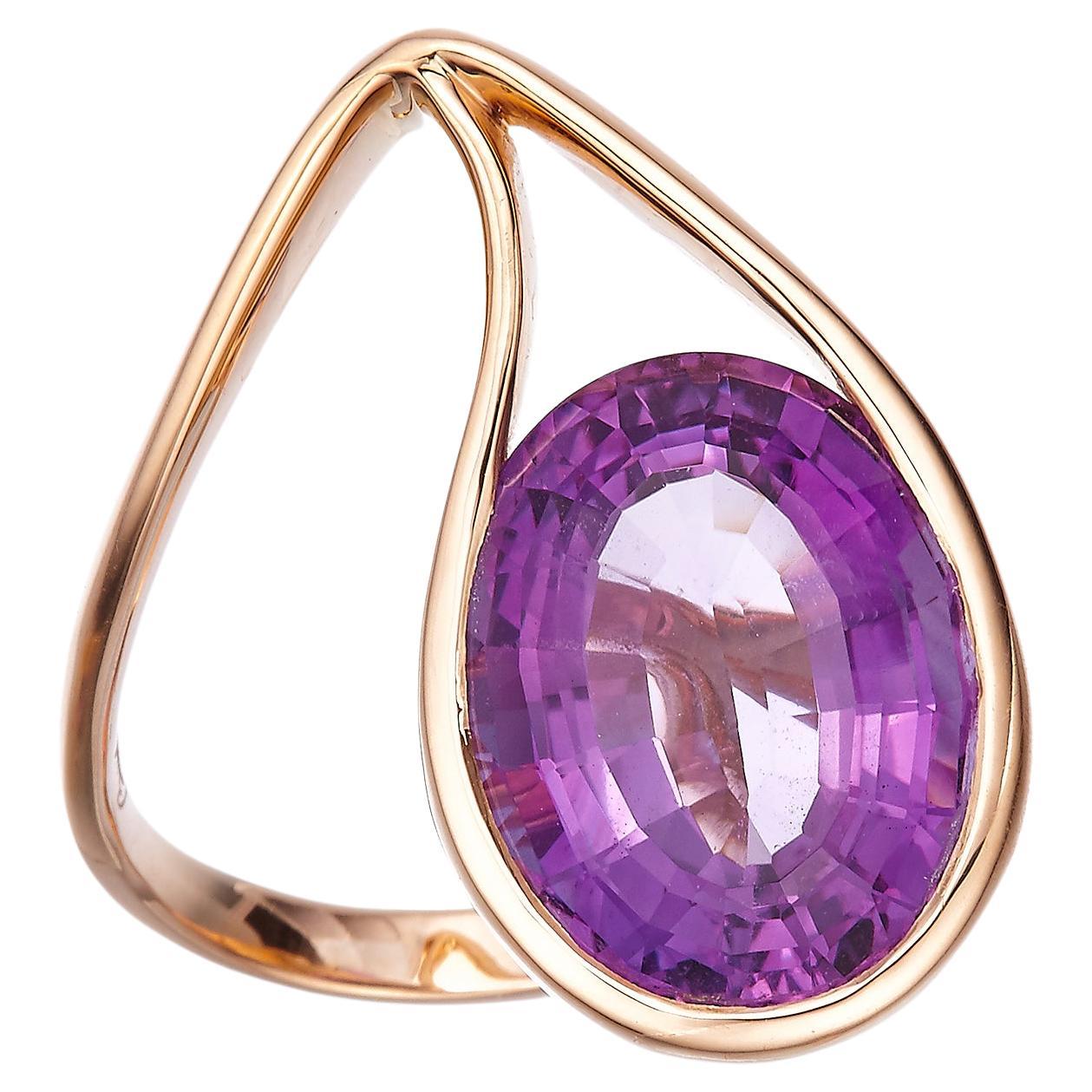 For Sale:  18Kt Rose Gold Made in Italy Amethyst Innovatevely Worn Cosmic Cocktail Ring