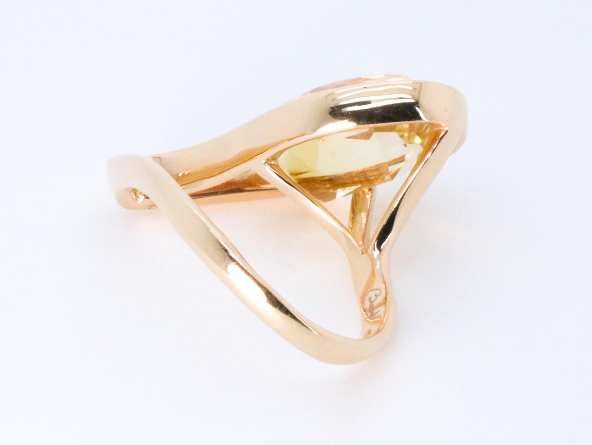 For Sale:  18K Rose Gold Made in Italy Design Innovatively Worn Citrine Cocktail Ring 5
