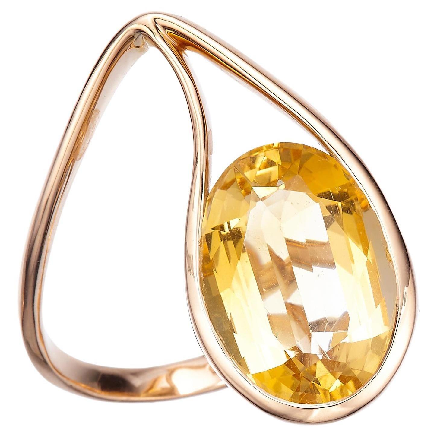 18K Rose Gold Made in Italy Design Innovatively Worn Citrine Cocktail Ring